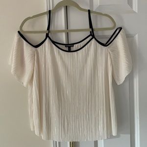 Express off the shoulder top: creme w black trim